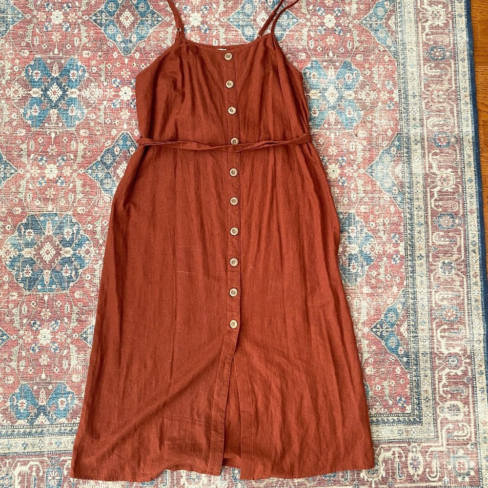 Ava & Viv Sleeveless Button-Front Dress with Tie Belt